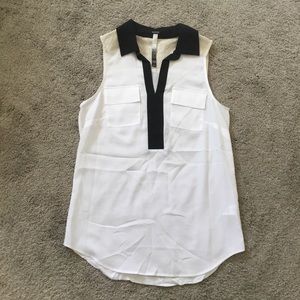 Kenzie XS Sheer Blouse Top White Mod Collar